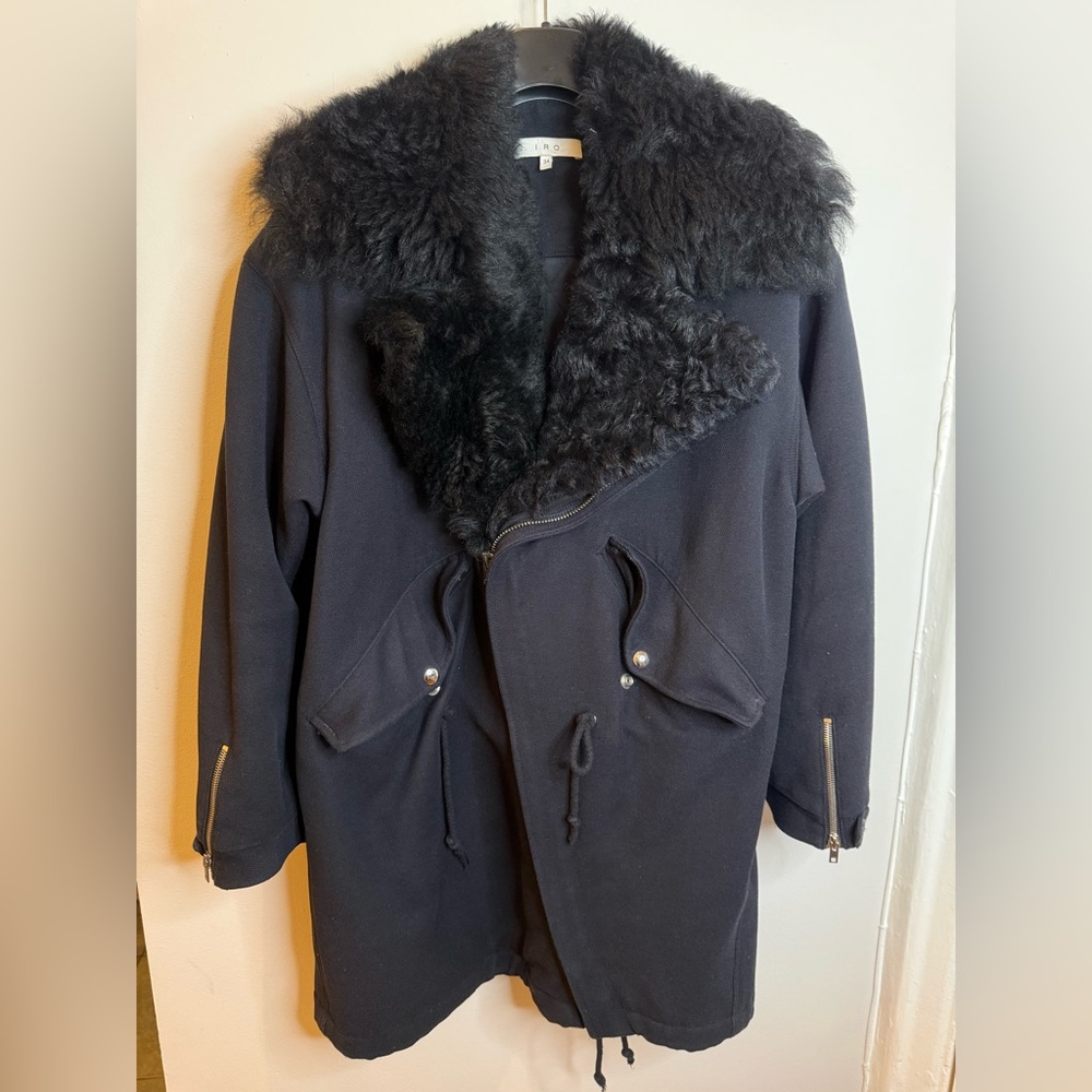 IRO COTTON WOOL BLEND COAT WITH 100% Genuine SHEARLING Size Fr 34